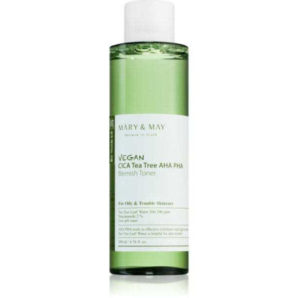 MARY & MAY Cica Tea Tree AHA PHA calmant tonic pentru ten acneic 200 ml