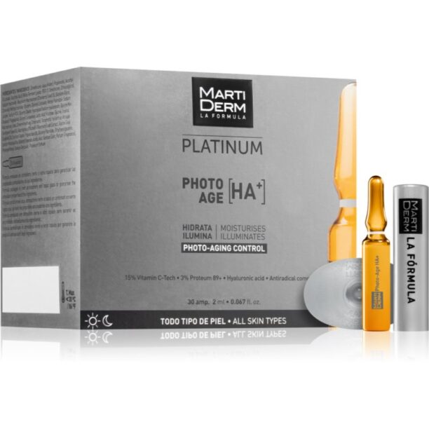 MartiDerm Platinum Photo Age HA+ ser facial anti-îmbătrânire in fiole cu vitamina C 30x2 ml