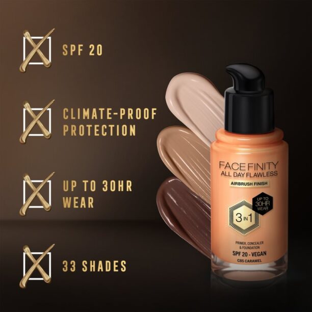 Original Max Factor Facefinity All Day Flawless machiaj persistent SPF 20 culoare 85 Caramel 30 ml