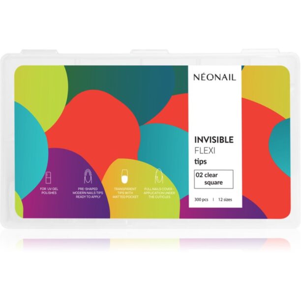 NEONAIL Flexi Tips Invisible unghii artificiale tip 02 Clear Square 300 buc