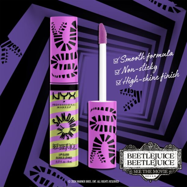 Original NYX Professional Makeup Beetlejuice Sandworm Swirl luciu de buze stralucitor culoare 02 Purple 8 ml