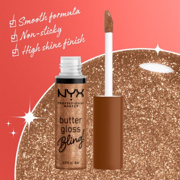 NYX Professional Makeup Butter Gloss Bling lip gloss strălucitor culoare 04 Pay Me In Gold 8 ml preţ