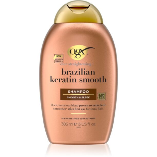 OGX Brazilian Keratin Smooth sampon pentru indreptarea parului pentru un par stralucitor si catifelat 385 ml