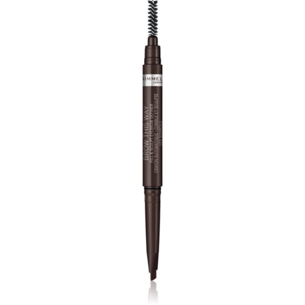 Rimmel Brow This Way creion pentru sprancene perie 2 in 1 culoare 003 Dark Brown 0