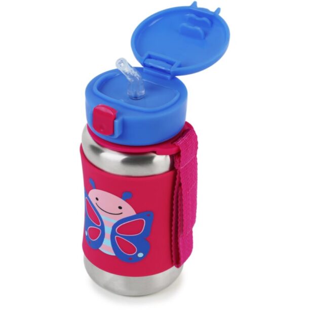 Cumpăra Skip Hop Zoo Straw Bottle sticlă inoxidabilă pentru apă cu pai Butterfly 12 m+ 350 ml