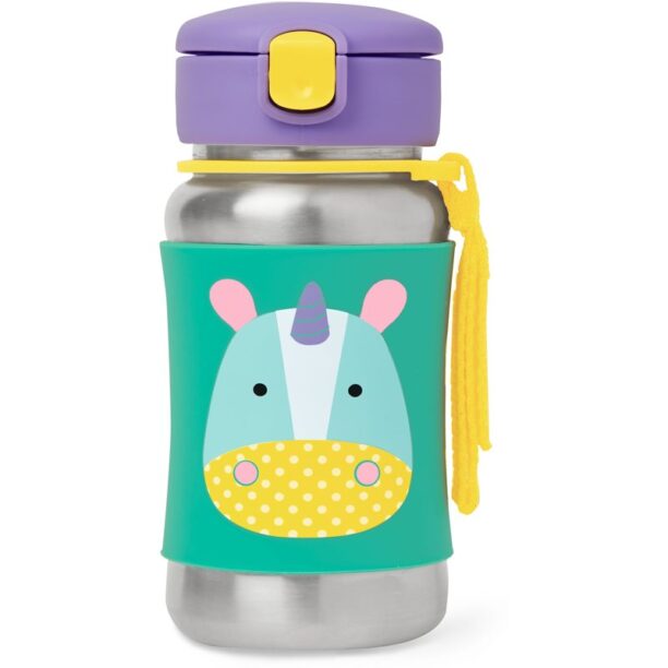 Skip Hop Zoo Straw Bottle sticlă inoxidabilă pentru apă cu pai Unicorn 12 m+ 350 ml preţ