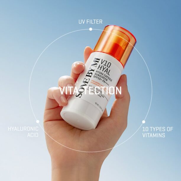 Preţ Some By Mi V10 Hyal Hydra Capsule Sunscreen cremă protectoare pentru piele sensibilă și intolerantă SPF 50+ 40 ml