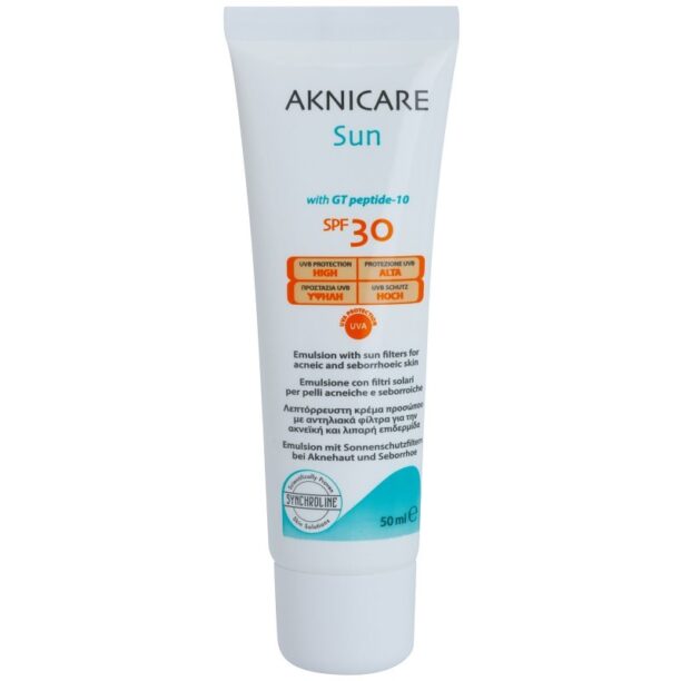 Synchroline Aknicare Sun lotiune de bronzat pentru acnee si piele seboreica SPF 30 50 ml