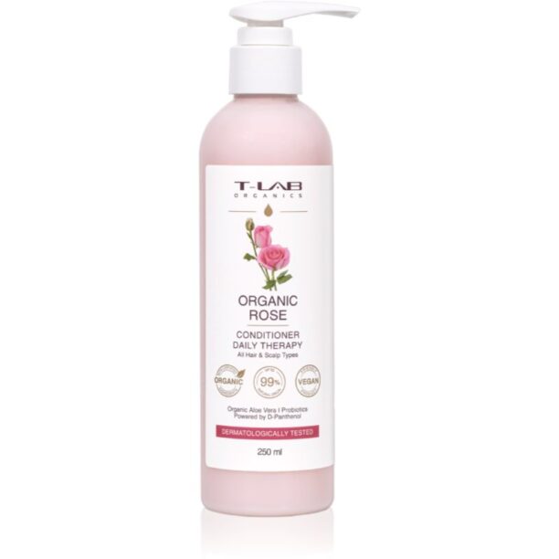 T-LAB Organics Organic Rose Daily Therapy Conditioner Balsam hidratant si calmant pentru utilizarea de zi cu zi 250 ml