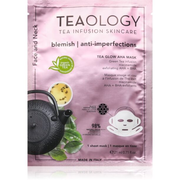 Teaology Tea Glow Blemish AHA Purifying Mask masca de celule cu efect de curatare si reimprospatare pentru gat si decolteu 21 ml