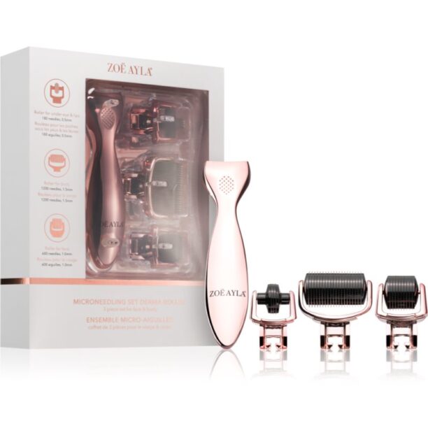 Zoë Ayla Micro-Needling Derma Roller Set aplicator cu micro-ace pentru fata si corp preţ