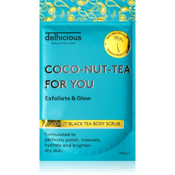 delhicious COCO-NUT-TEA FOR YOU COCONUT BLACK TEA exfoliant de corp hidratant pentru piele uscata si sensibila 100 g preţ