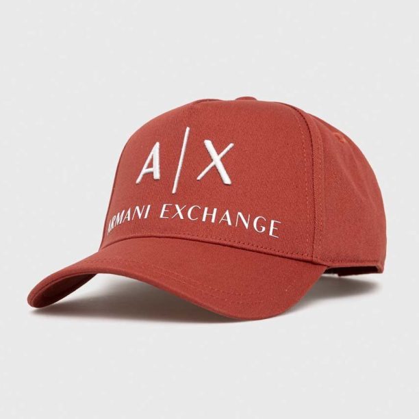 Armani Exchange șapcă din bumbac culoarea portocaliu